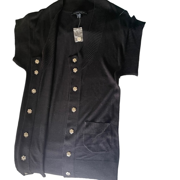 French Connection Black Short Sleeve Snap-front Sweater w Pockets Size Small - Picture 13 of 16